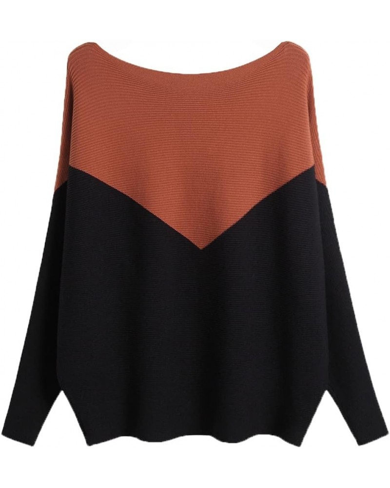 Womens Oversized Lightweight Boat Neck Dolman Batwing Sweater Fall Winter Casual Slouchy Knitted Pullovers Caramel&black $14....