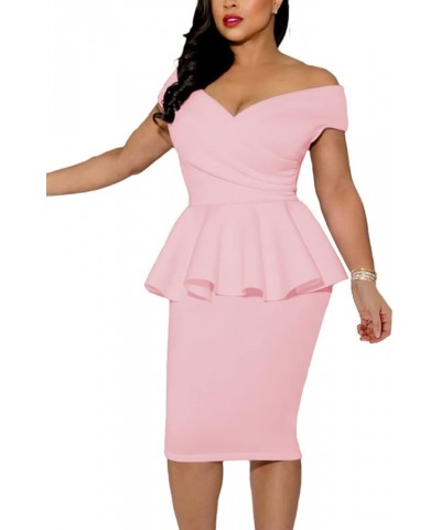 Women Ruffle Peplum Bodycon Midi Dresses Pencil Office Work Dress Sexy Wrap V Neck Club Evening Party Dress 1 Pink $14.99 Dre...