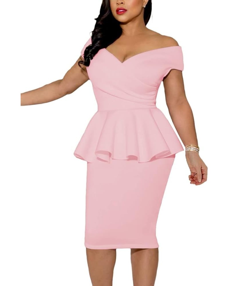 Women Ruffle Peplum Bodycon Midi Dresses Pencil Office Work Dress Sexy Wrap V Neck Club Evening Party Dress 1 Pink $14.99 Dre...