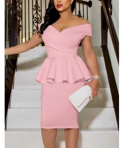 Women Ruffle Peplum Bodycon Midi Dresses Pencil Office Work Dress Sexy Wrap V Neck Club Evening Party Dress 1 Pink $14.99 Dre...