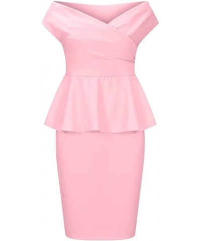 Women Ruffle Peplum Bodycon Midi Dresses Pencil Office Work Dress Sexy Wrap V Neck Club Evening Party Dress 1 Pink $14.99 Dre...