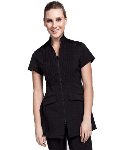 Noel Asmar Uniforms Cap Sleeve Spa Tunic, Two Way Front Zipper Black $35.60 Tops