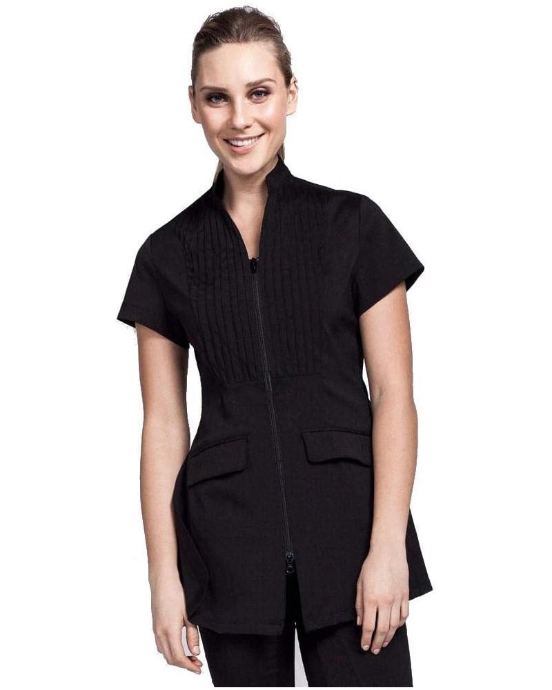 Noel Asmar Uniforms Cap Sleeve Spa Tunic, Two Way Front Zipper Black $35.60 Tops