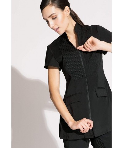 Noel Asmar Uniforms Cap Sleeve Spa Tunic, Two Way Front Zipper Black $35.60 Tops