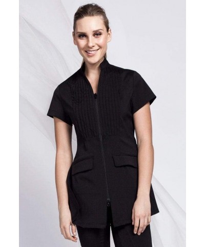 Noel Asmar Uniforms Cap Sleeve Spa Tunic, Two Way Front Zipper Black $35.60 Tops