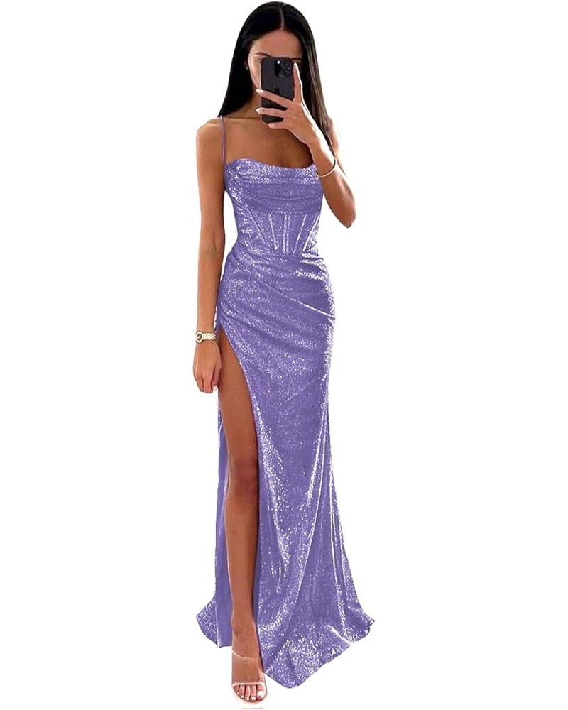 Sparkly Sequin Cocktail Prom Dress Ruch Spaghetti Straps Backless Mermaid Corset Formal Evening Party Gown Lavender $28.20 Dr...