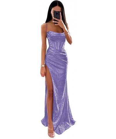 Sparkly Sequin Cocktail Prom Dress Ruch Spaghetti Straps Backless Mermaid Corset Formal Evening Party Gown Lavender $28.20 Dr...