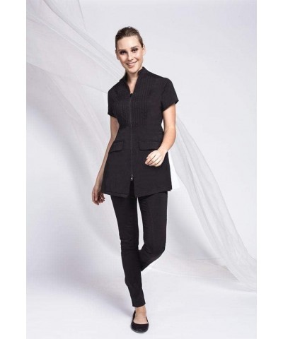 Noel Asmar Uniforms Cap Sleeve Spa Tunic, Two Way Front Zipper Black $35.60 Tops