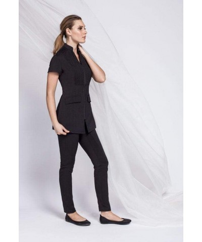 Noel Asmar Uniforms Cap Sleeve Spa Tunic, Two Way Front Zipper Black $35.60 Tops