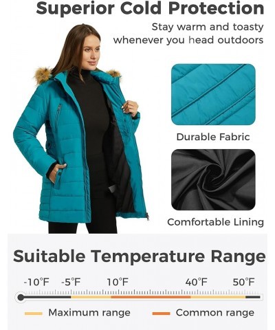 Women's Warm Winter Coat Heavy Puffer Jacket Parka with Fur Trimmed Hood Teal Blue $37.39 Jackets