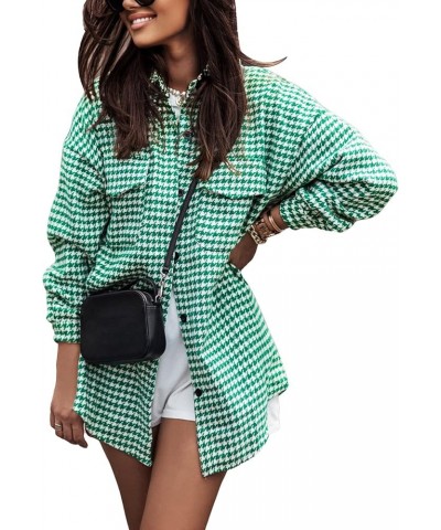 Women's Houndstooth Shacket Long Sleeve Plaid Jacket Casual Cardigans Trench Shirt Fashion Button Down Outwear Coat Green $8....