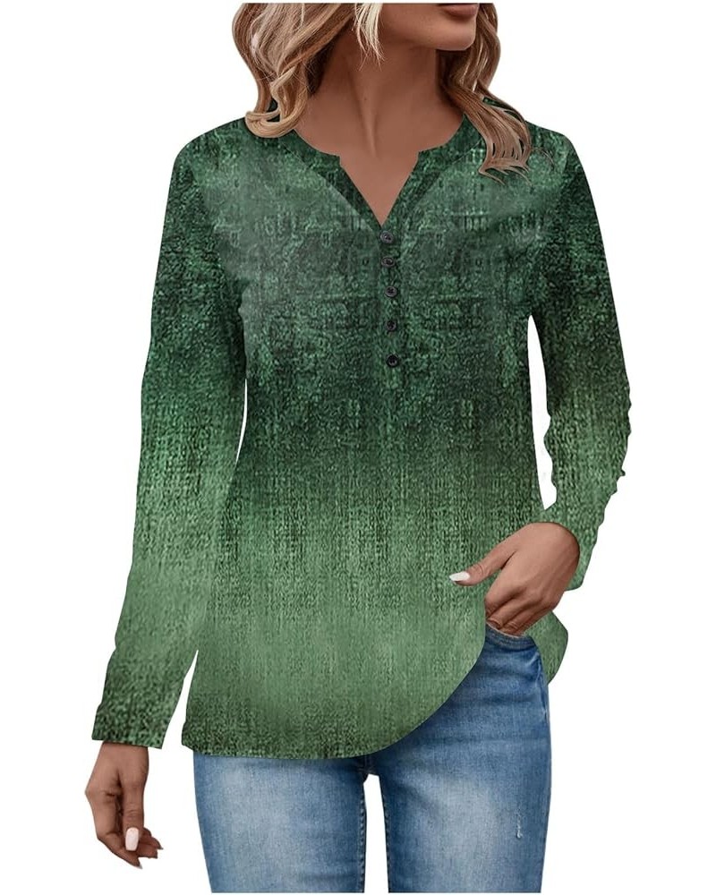 Tops for Women 2024 Button V Neck Tee Shirts Printing Work Ladies Tops and Blouses Long Sleeves Oversized Sweater 2-army Gree...