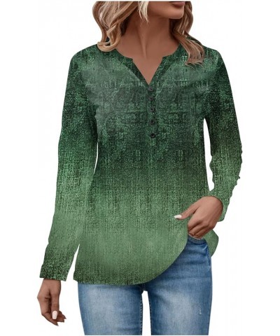 Tops for Women 2024 Button V Neck Tee Shirts Printing Work Ladies Tops and Blouses Long Sleeves Oversized Sweater 2-army Gree...