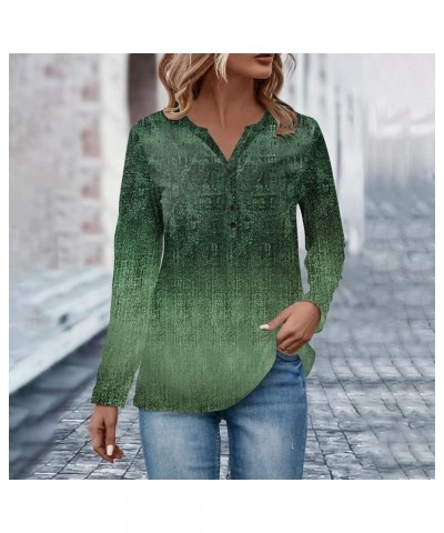 Tops for Women 2024 Button V Neck Tee Shirts Printing Work Ladies Tops and Blouses Long Sleeves Oversized Sweater 2-army Gree...