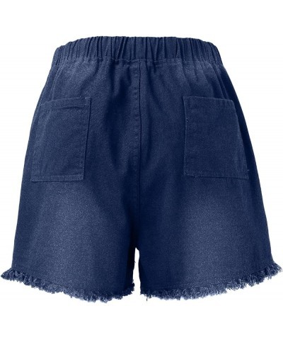 Frayed Tassel Hem Jean Shorts for Women Relaxed Fit Elastic Waist Drawstring Shorts Casual High Rise Rugged Denim Bu2 $9.36 S...