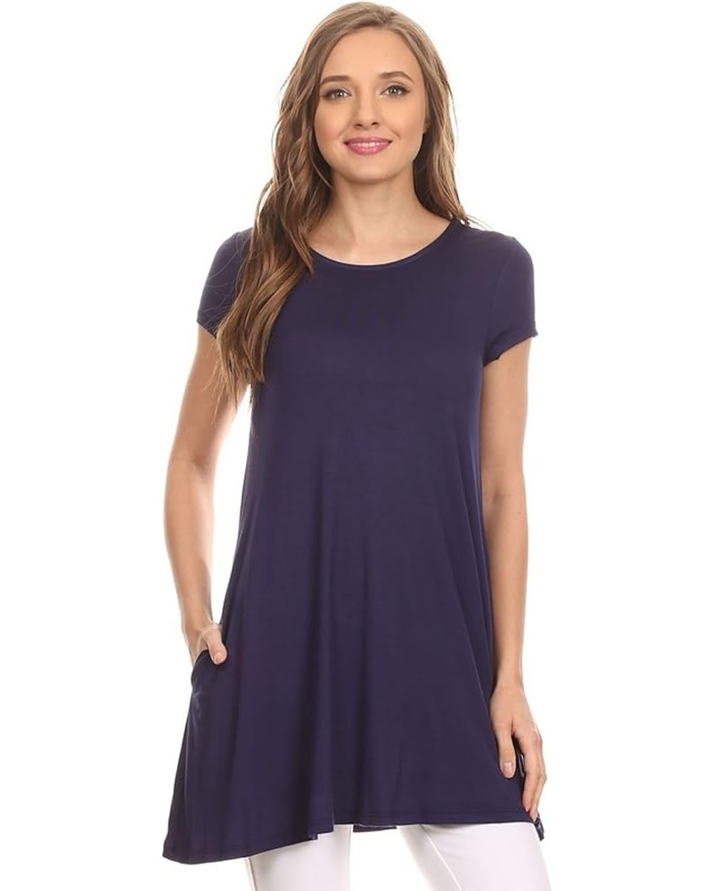 Women's Solid Casual Short Sleeve Loose Fit Pockets Knit Shirt Tunic Top Tee/Made in USA Hte00014 Navy $9.98 T-Shirts