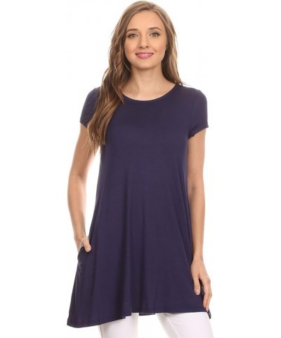 Women's Solid Casual Short Sleeve Loose Fit Pockets Knit Shirt Tunic Top Tee/Made in USA Hte00014 Navy $9.98 T-Shirts