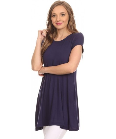 Women's Solid Casual Short Sleeve Loose Fit Pockets Knit Shirt Tunic Top Tee/Made in USA Hte00014 Navy $9.98 T-Shirts