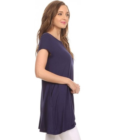 Women's Solid Casual Short Sleeve Loose Fit Pockets Knit Shirt Tunic Top Tee/Made in USA Hte00014 Navy $9.98 T-Shirts