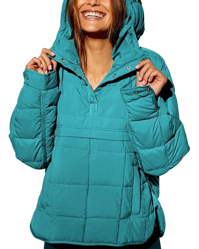 Womens Oversized Puffer Jacket Quilted Hoodies Pullover Long Sleeve Lightweight Warm Tops Coat B-blue $30.23 Jackets