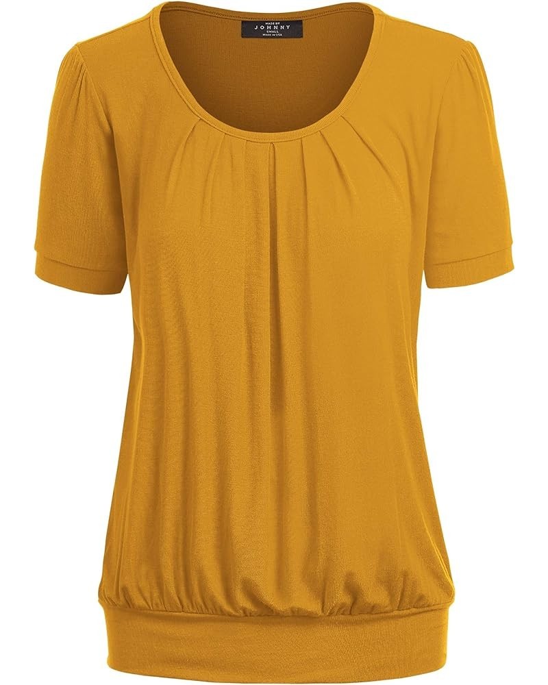 Women's Scoop Neck Short Sleeve Pleated Front Blouse Tunic Top Plus Size Wt1175_mustard $10.21 Tops