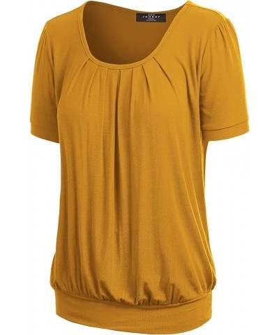 Women's Scoop Neck Short Sleeve Pleated Front Blouse Tunic Top Plus Size Wt1175_mustard $10.21 Tops