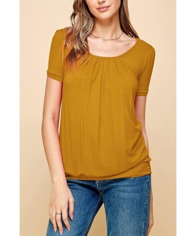 Women's Scoop Neck Short Sleeve Pleated Front Blouse Tunic Top Plus Size Wt1175_mustard $10.21 Tops