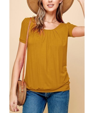 Women's Scoop Neck Short Sleeve Pleated Front Blouse Tunic Top Plus Size Wt1175_mustard $10.21 Tops