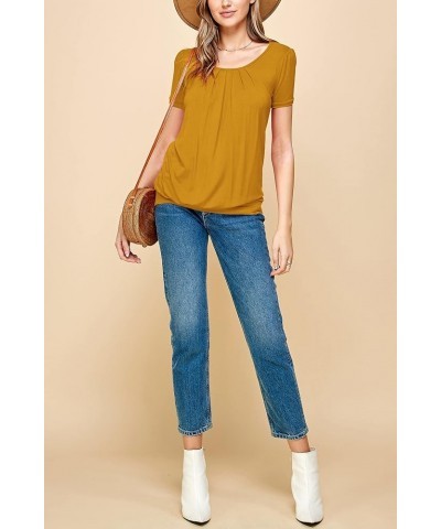 Women's Scoop Neck Short Sleeve Pleated Front Blouse Tunic Top Plus Size Wt1175_mustard $10.21 Tops