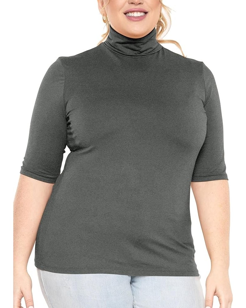 Women's Plus Size Warm Short Sleeve Turtleneck Top | Ultra Soft | Adult XL to 5X Charcoal Gray $12.30 Sweaters