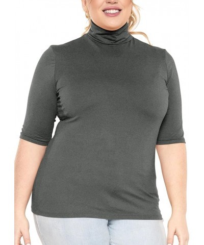 Women's Plus Size Warm Short Sleeve Turtleneck Top | Ultra Soft | Adult XL to 5X Charcoal Gray $12.30 Sweaters