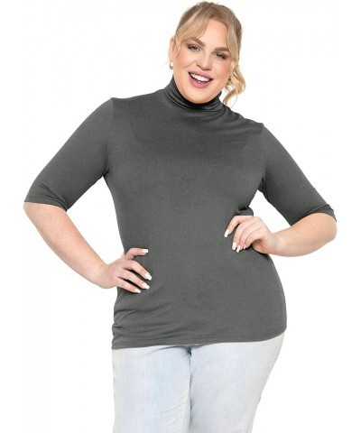 Women's Plus Size Warm Short Sleeve Turtleneck Top | Ultra Soft | Adult XL to 5X Charcoal Gray $12.30 Sweaters