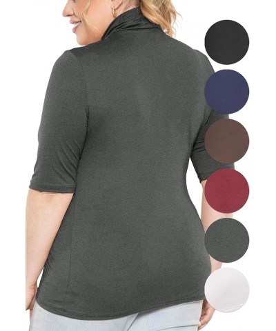 Women's Plus Size Warm Short Sleeve Turtleneck Top | Ultra Soft | Adult XL to 5X Charcoal Gray $12.30 Sweaters