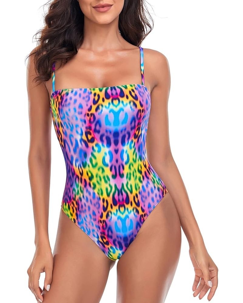 Women's Bandeau One Piece Swimsuits Purple Leopard $19.00 Swimsuits