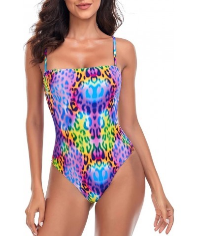 Women's Bandeau One Piece Swimsuits Purple Leopard $19.00 Swimsuits