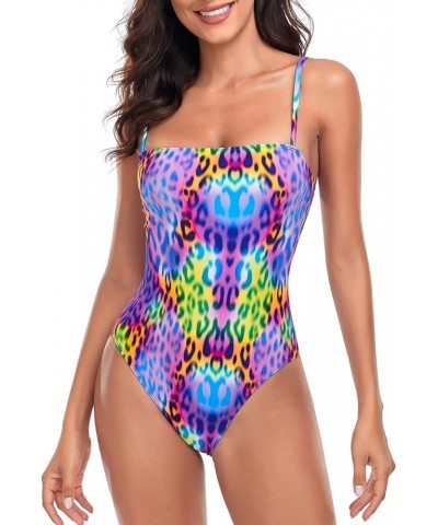 Women's Bandeau One Piece Swimsuits Purple Leopard $19.00 Swimsuits