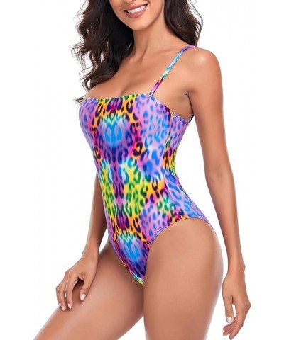 Women's Bandeau One Piece Swimsuits Purple Leopard $19.00 Swimsuits