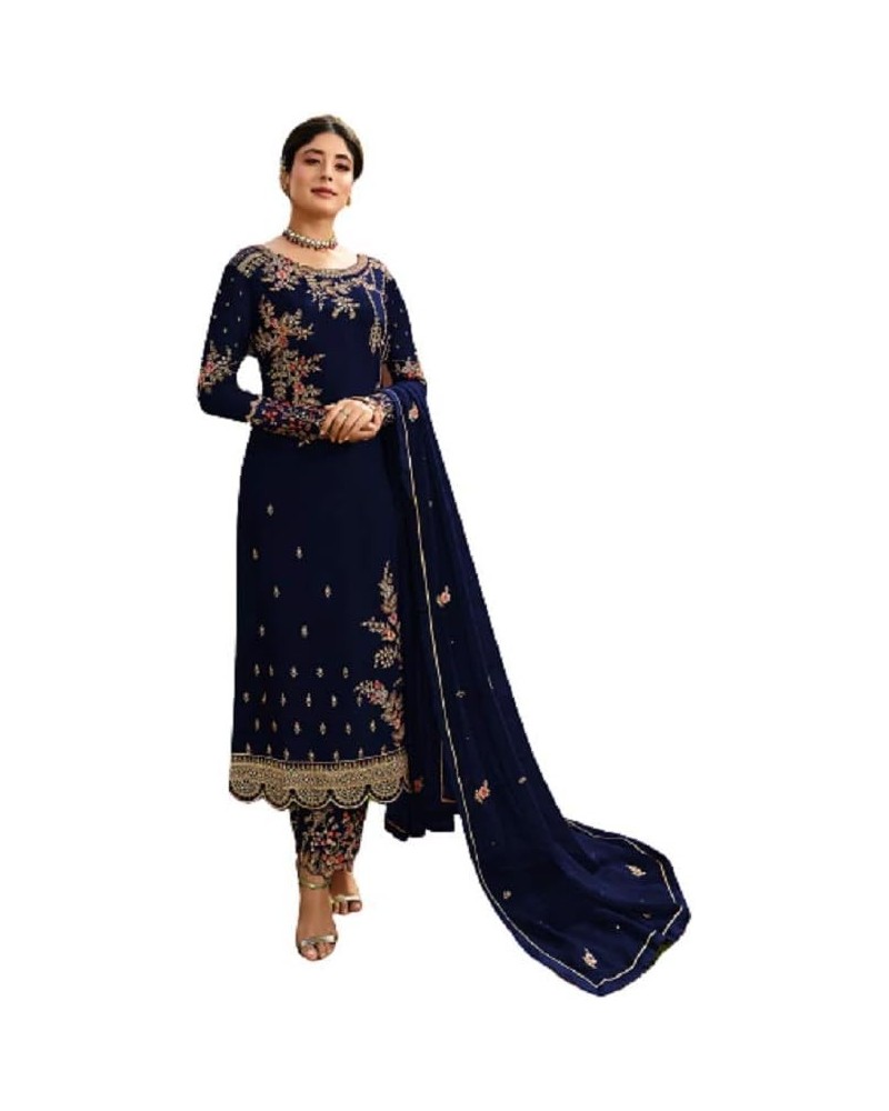 Henith Collection Indian/Pakistani Ethnic wear Georgette Straight Salwar Suit Salwar Kameez Ready To Wear Blue,navy $41.33 Suits