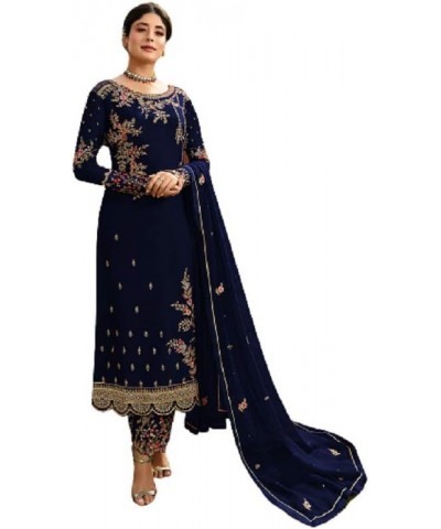 Henith Collection Indian/Pakistani Ethnic wear Georgette Straight Salwar Suit Salwar Kameez Ready To Wear Blue,navy $41.33 Suits