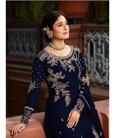 Henith Collection Indian/Pakistani Ethnic wear Georgette Straight Salwar Suit Salwar Kameez Ready To Wear Blue,navy $41.33 Suits