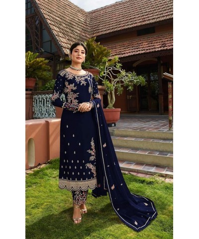 Henith Collection Indian/Pakistani Ethnic wear Georgette Straight Salwar Suit Salwar Kameez Ready To Wear Blue,navy $41.33 Suits