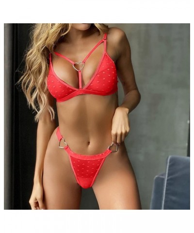 Lingerie for Women Women's Lace Lingerie Bra and Panty Set Strappy Babydoll Bodysuit Negligees Nightwear Red $5.71 Lingerie