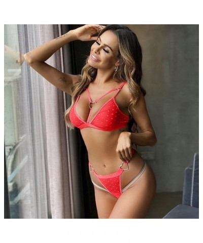 Lingerie for Women Women's Lace Lingerie Bra and Panty Set Strappy Babydoll Bodysuit Negligees Nightwear Red $5.71 Lingerie