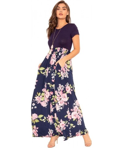 Eloges Summer Short Sleeve Floral Tie Dye Multi Stripe Plus Casual Long Maxi Dress with Pockets Navy Floral $12.61 Dresses