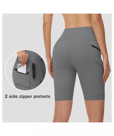 Women's Hiking Biker Shorts 9 Inch Cargo High Waisted Bike Running Athletic Workout Gym Travel Shorts with Zip Pockets Dark G...