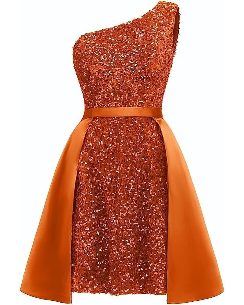 One Shoulder Sparkly Sequin Homecoming Dresses for Teens 2023 Short Prom Dresses Formal Cocktail Party Gowns Burnt Orange $28...