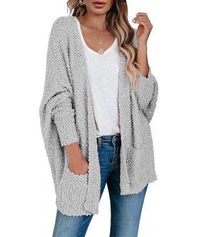 Women's Chunky Popcorn Cardigan Oversized Open Front Boyfriend Batwing Long Sleeve Fuzzy Knit Sweaters Gray $20.23 Sweaters