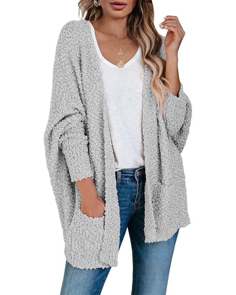 Women's Chunky Popcorn Cardigan Oversized Open Front Boyfriend Batwing Long Sleeve Fuzzy Knit Sweaters Gray $20.23 Sweaters