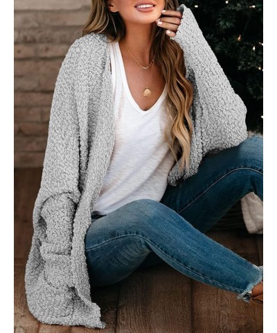 Women's Chunky Popcorn Cardigan Oversized Open Front Boyfriend Batwing Long Sleeve Fuzzy Knit Sweaters Gray $20.23 Sweaters