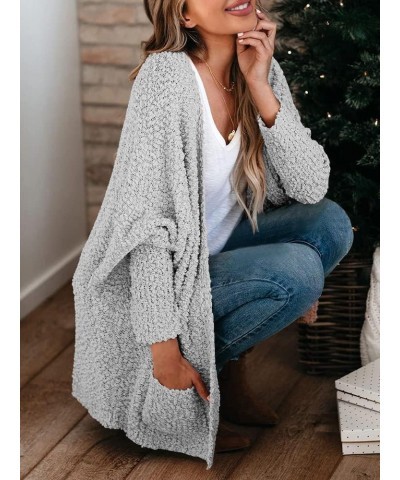 Women's Chunky Popcorn Cardigan Oversized Open Front Boyfriend Batwing Long Sleeve Fuzzy Knit Sweaters Gray $20.23 Sweaters